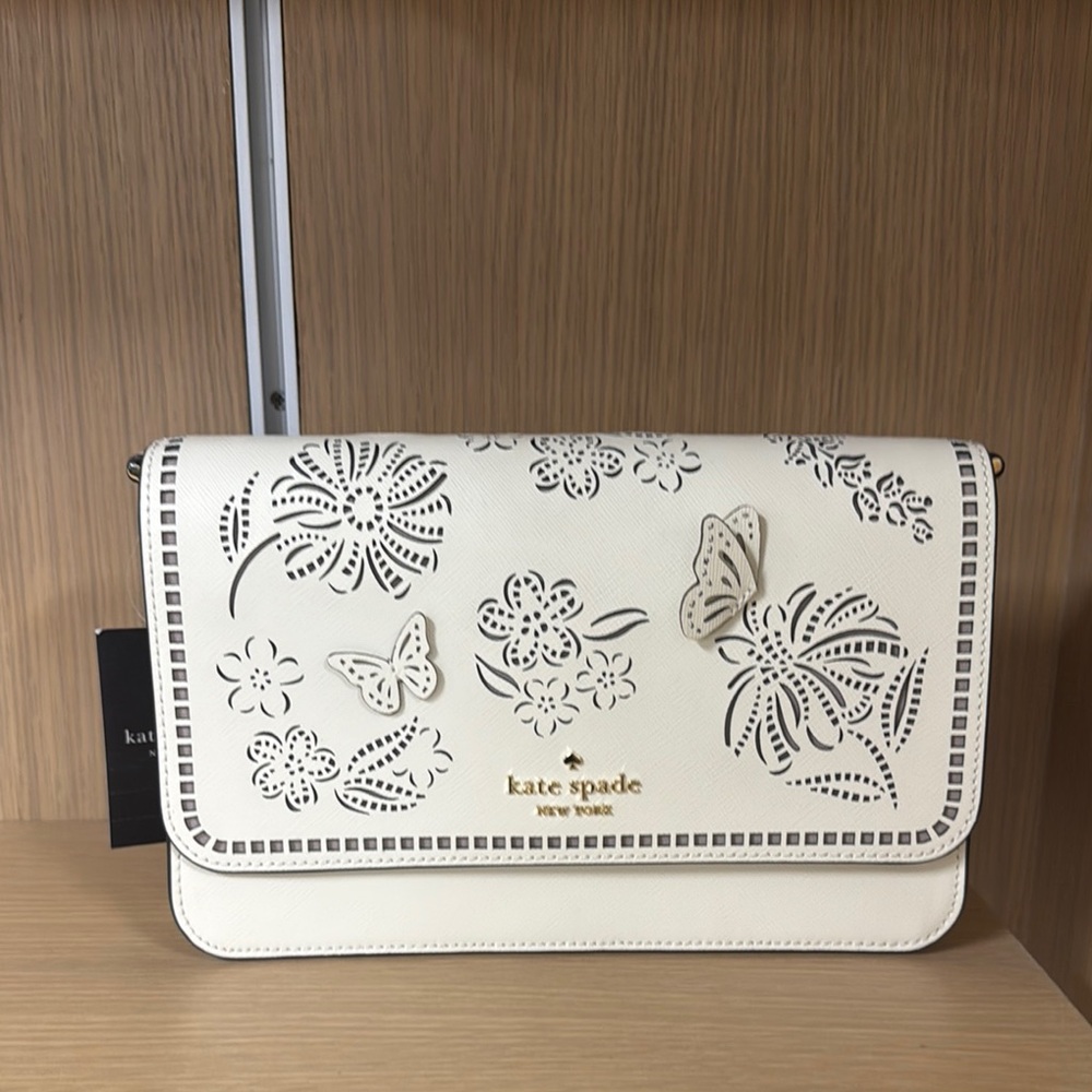NWT Kate Spade White Floral Cutout Shoulder Bag